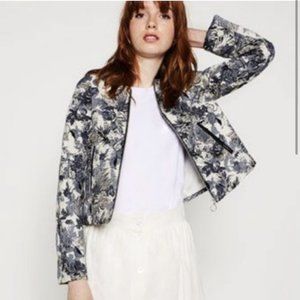 Zara Basic Collection Floral Blue & White JacquardBomber Jacket